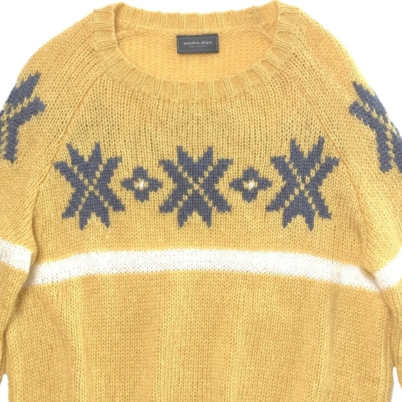 WOODEN SHIPS ASPEN CREW SWEATER Yellow Gray and White Size Large - Picture 2 of 6